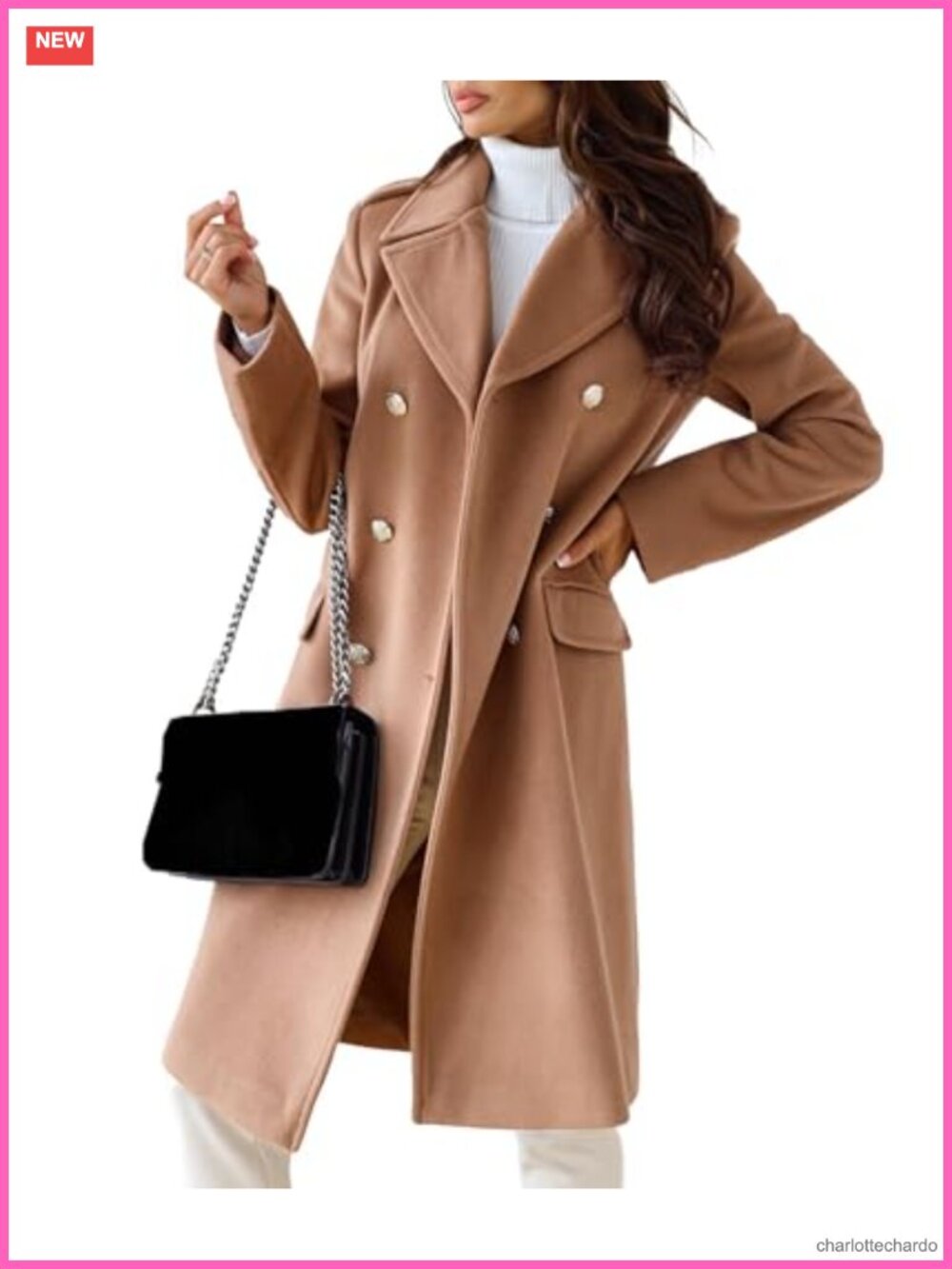 Womens Double Breasted Pea Coat Long Winter Wool Trench Jacket